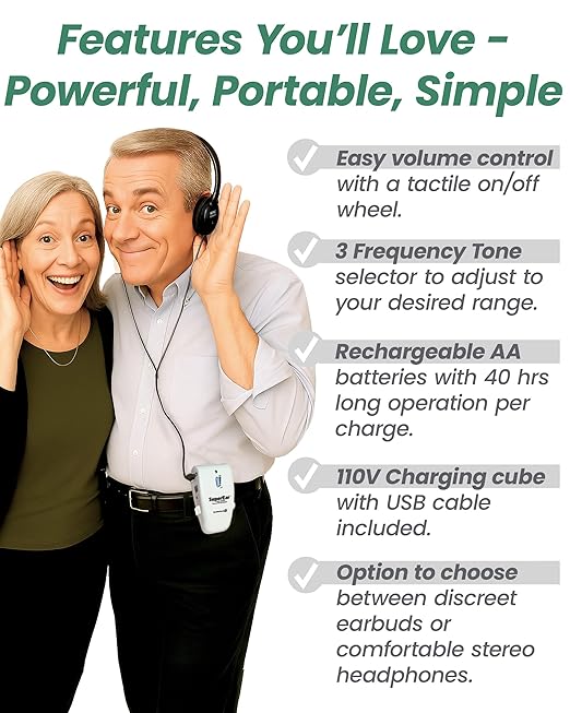 SuperEar Model SE9000HP for Seniors - Hearing Amplifiers for Seniors & Elderly, Super Ear Personal Sound Amplifier, Sound Amplifier Listening Device & Audio Accessories in 50dB Ambient Sounds Increase