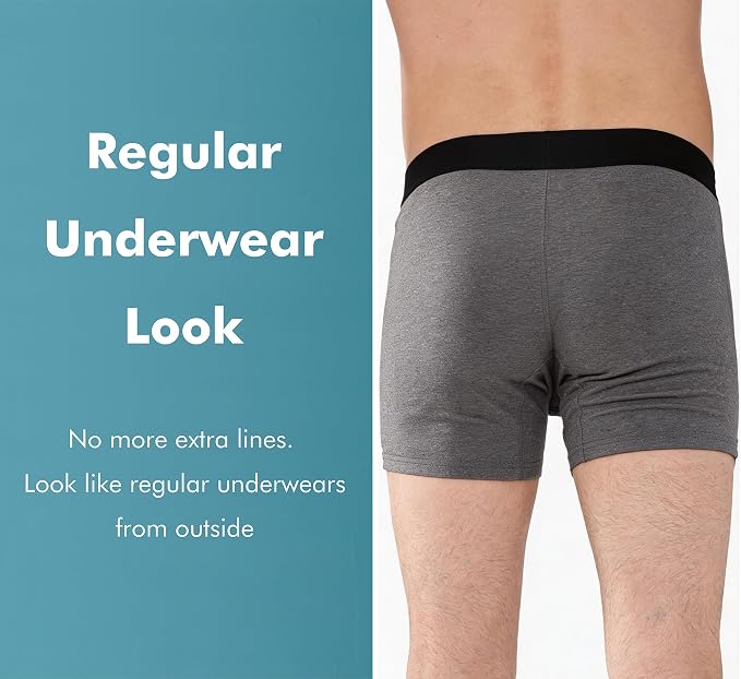 AIRCUTE Washable Absorbency Incontinence Underwear for Men, 6" Inseam Urinary Protective Boxer Briefs for Bladder Leaks 60ML (Medium, Charcoal)