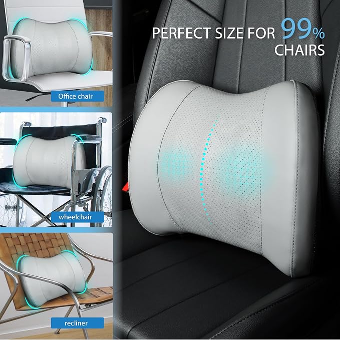 Lofty Aim Lumbar Support Pillow for Car, Car Seat Back Support for Driving | Memory Foam Car Lumbar Support for Driving Seat, Car Back Cushion, Adjustable Straps, Lower Back Pillow, PU Leather, Gray