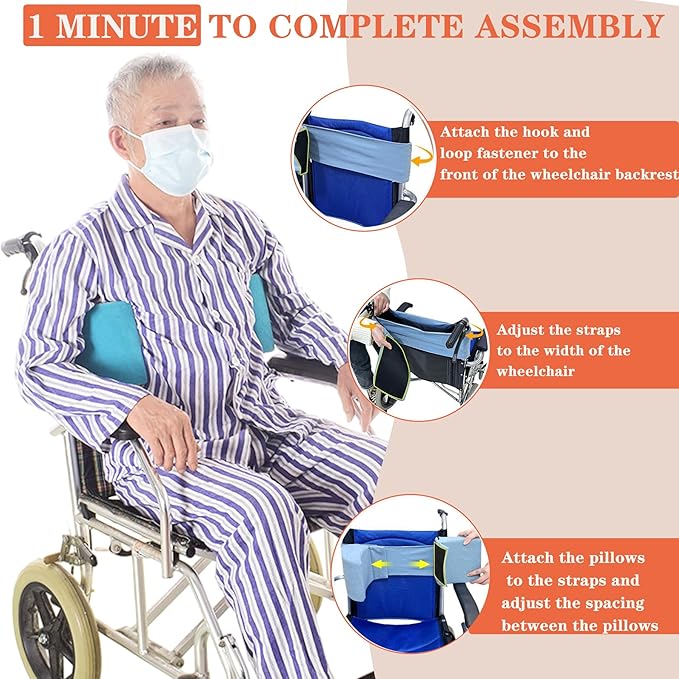 Wheelchair Lateral Support Cushion, Blue, Modern Style, Pillow Back, Flannel Material, Adjustable Size, Indoor Use