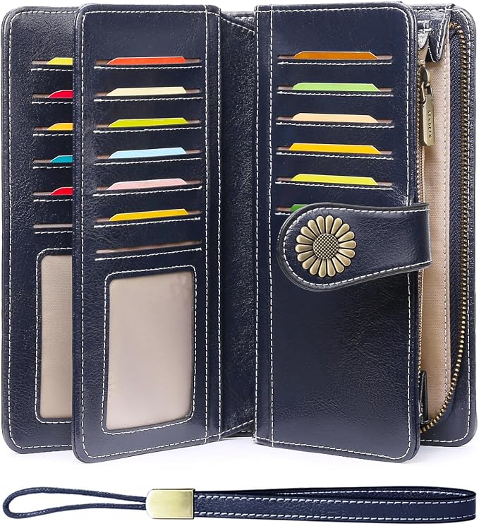 SENDEFN Wallets for Women Leather Credit Card Holder with RFID Blocking Large Capacity Wristlet | with RFID Blocking