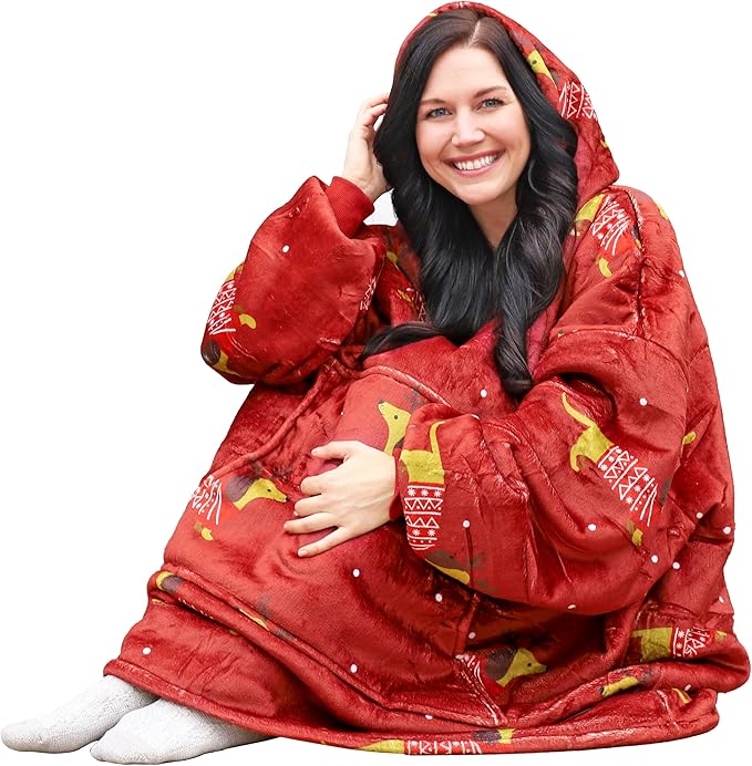 Catalonia Oversized Blanket Hoodie Sweatshirt, Wearable Sherpa Lounging Pullover for Adults Women Men