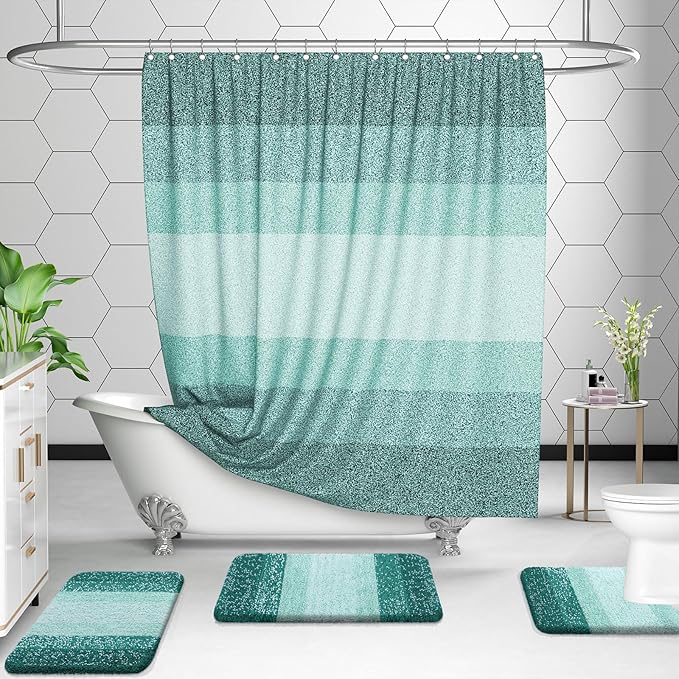 OLANLY Bathroom Rug Set 2 Piece, Soft Absorbent Microfiber Bath Mats and U-Shaped Contour Toilet Rug, Non-Slip, Machine Wash Dry, Plush Shaggy Bath Mats for Bathroom (30"x20"+U24 x20, Blackish Green)