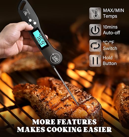 DOQAUS Meat Thermometer Digital – Instant Read Food Thermometer for Cooking | Backlight & Auto-Rotating Display, Kitchen Gadgets Essentials for BBQ Oven Grill Smoker Candy Gift for Dad Men