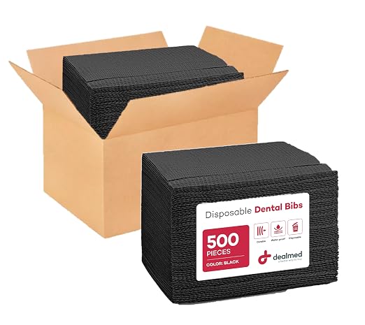 Dealmed Disposable 13.5" x 18" Dental Bibs, 2-Ply Tissue/Poly, Bulk Tattoo Bibs, Great for First Aid Kits and Medical Facilities (Black, Case of 500)