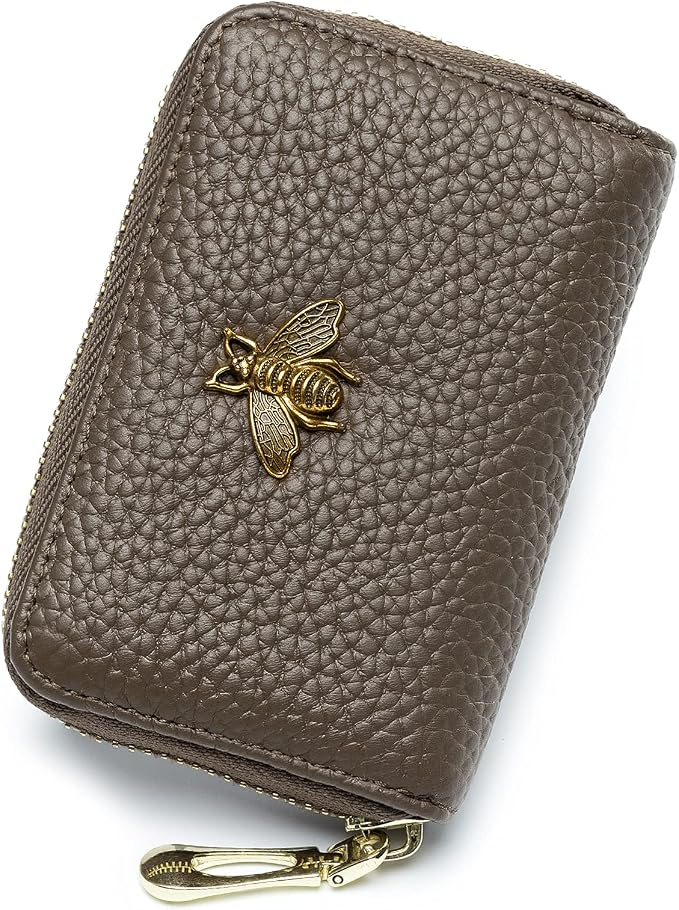 imeetu RFID Credit Card Holder, Small Card Wallet Women, Leather Card Case | Genuine Leather Women's Card & id Cases, Change Coin Purse with Zipper Keychain id Window, 20 Colors & 3 Styles, Daily, Gifts