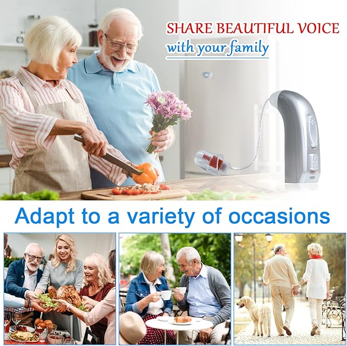 Banglijian Rechargeable Hearing Aid RIC(Receiver in canal) for Seniors and Adults with Digital Noise Cancelling and Feedback Cancellation, Powerful Digital Hearing Aid (Red-Right Ear)
