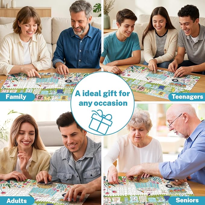 500 Piece Jigsaw Puzzle for Adults, Garden Laundry Day with Cats & Birds | Whimsical clotheslines, blooming flowers, cozy tea table, family game night, screen-free fun, wall decor and gifts
