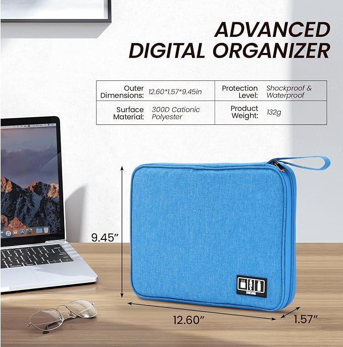 Electronic Organizer Travel Case, Slim Cable Accessories Pouch, Single Layer Tech Pouch & Cord Storage Bag for Chargers, Power Bank, SD Cards - Minimalist Travel Essentials