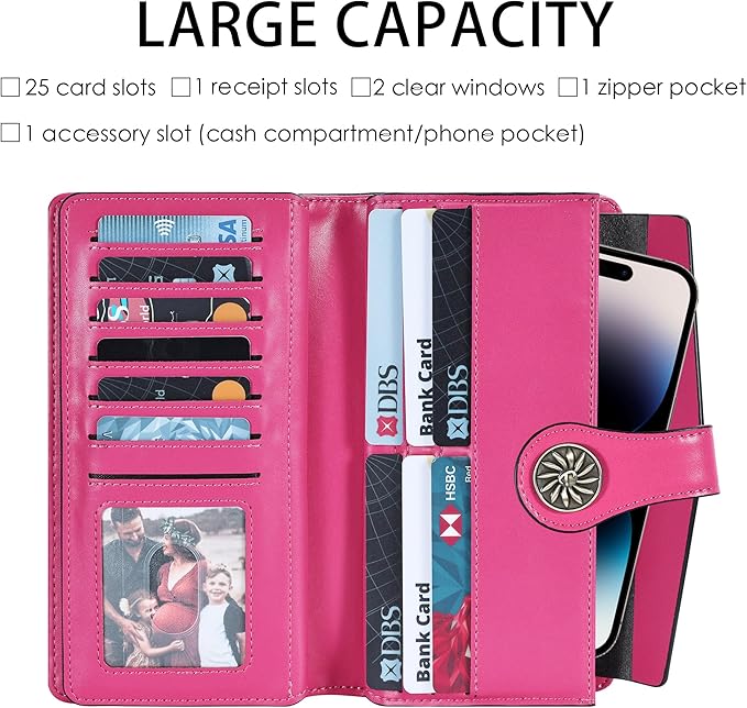 Travelambo Women's Wallet RFID Blocking Trifold Clutch Large Capacity Credit Card Holder Travel Purse
