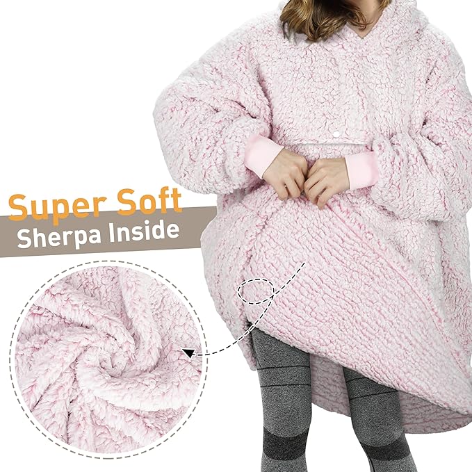 Catalonia Oversized Blanket Hoodie Sweatshirt, Wearable Sherpa Lounging Pullover for Adults Women Men