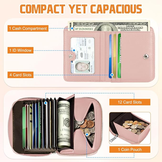 HUANLANG Mens Wallet RFID Blocking Multi Card Holder Wallets for Men Bifold Wallet with Zipper Small Men's Leather Wallet
