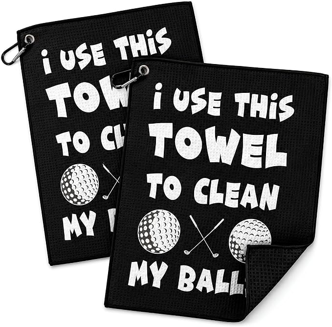 SHANKITGOLF Golf Towel Funny Microfiber with Magnetic Clip, Ball Cleaner for Clubs, Premium Cart Attachment, Golf Accessories Gift for Men, Golfers, Dad (Clean My Balls 2 Pack)