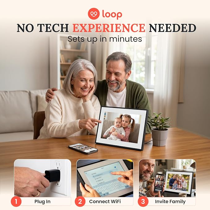 Loop Pro WiFi Digital Picture Frame 10.1 Inch - Full HD 1920x1080 with Touchscreen - Electronic Photo Display - Send Photos & Videos - Frame Gift for Family, Parents & Grandparents