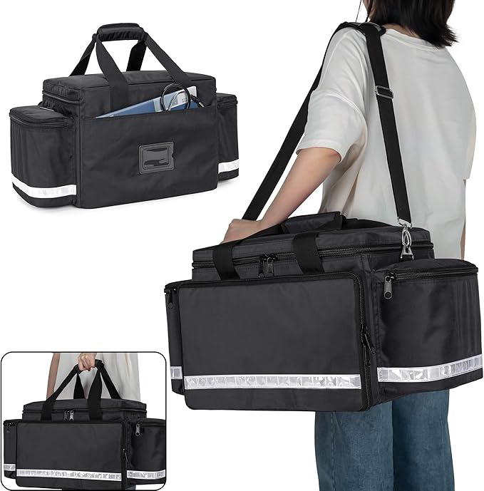 Trunab Trauma Bag with Dividers,EMT First Aid Pouch Medical Bag Empty,Black | No-Scratch Bottom, Ideal for EMS/Paramedics, Empty Bag for Customizable Layout
