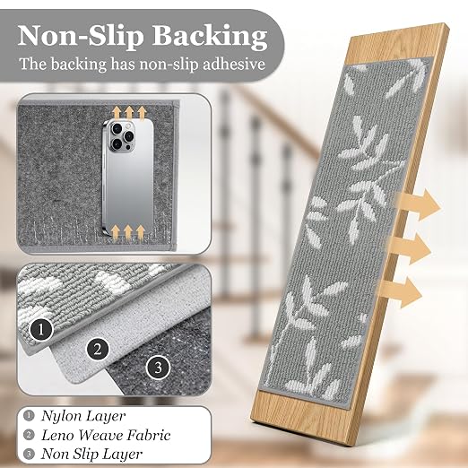 Carpet Stair Treads, Non-Slip Stair Treads for Wooden Steps Indoor | Stair Runner for Pets, Non Skid Staircase Step Treads Washable Reusable, Stair Protectors 30" x8" Set of 15, Grey