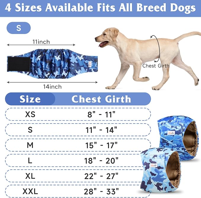 5 Pack Dog Diapers Male Reusable, Premium Belly Bands for Dogs, High Absorbing Male Dog Pee Wraps for Doggie in Incontinence or Excitable Urination Camouflage Pattern S