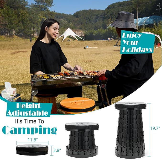 Collapsible Stool with Cushion,1000 lbs Capacity,19.7-in Adjustable Height | Wider & Taller Heavy Duty Portable Telescoping Folding Seat Chair for Adults Camping,Fishing,Travel,Queue Wait,Stadium View