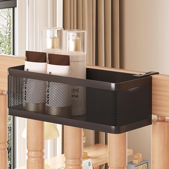 Bedside Caddy Shelf for Bunk Bed, Black, L11in*W4.9in*H3.93in | For Bunk Bed, Office Cubicle Walls, Crib Rails, Dorm Bed College Dorm Room Essentials, Large Capacity, Easy Install