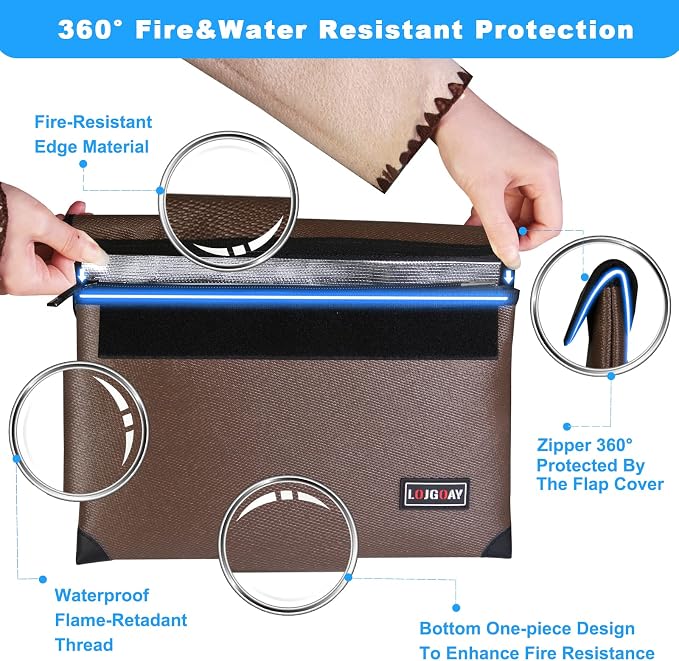 Fireproof Document Bag - with 5200°F Heat Insulated, Waterproof Fireproof Bag with Zipper, 8 Layers of Functional Materials, Fireproof Money Bag for Cash/Documents/Valuables, Fire Bag 11"x7.7" …