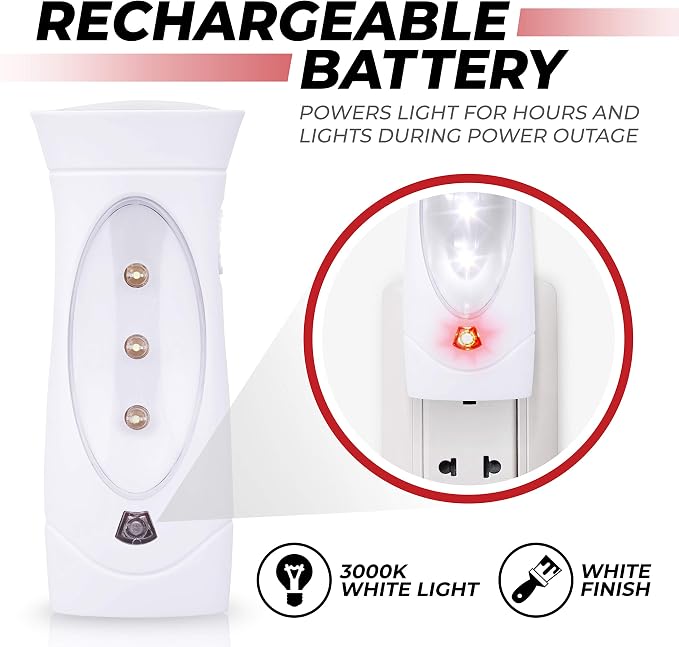 Amerelle LED Emergency Lights For Home Power Failure – Triple Function Power Failure Light and Plug In Flashlight Combo, With Rechargeable Battery – Be Snow Storm & Hurricane Ready (71134)