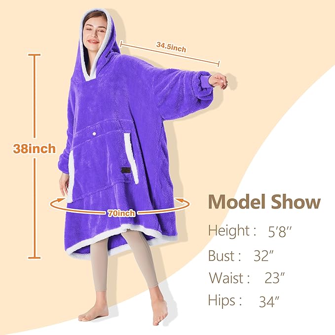 Catalonia Oversized Blanket Hoodie Sweatshirt, Wearable Sherpa Lounging Pullover for Adults Women Men