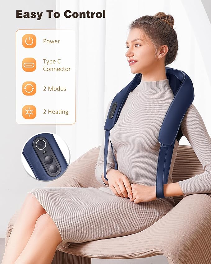 Neck and Shoulder Massager with Heat, Cordless Back and Neck Massager for Pain Relief, Upgraded Graphene Heating, 4D Shiatsu Deep Kneading for Shoulder, Back & Leg, Portable Gift for Dad, Mom & Friend