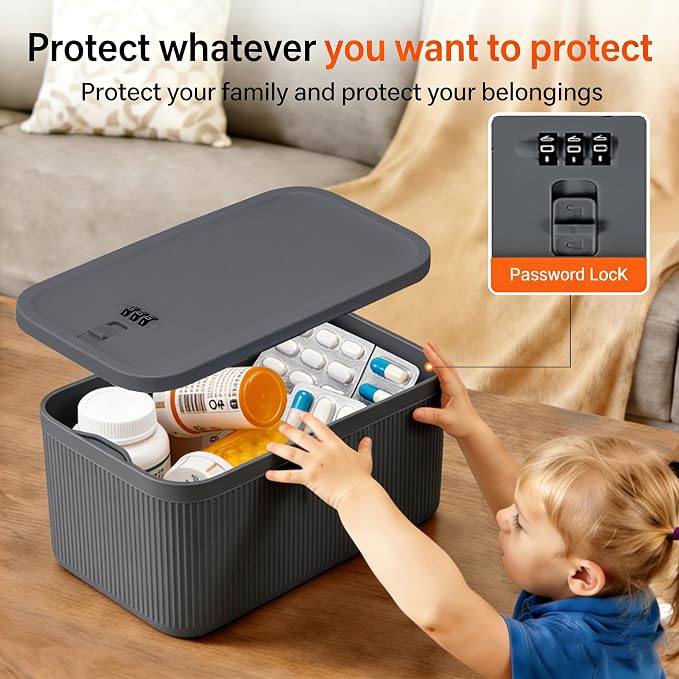 Lockable Storage Box, Large Lock Box with Combination Code – 5cm Taller Version for Medication Safe, Phone Jail, Food Snacks, First Aid Kits, Refrigerator, Office, School, Home, Travel Gift