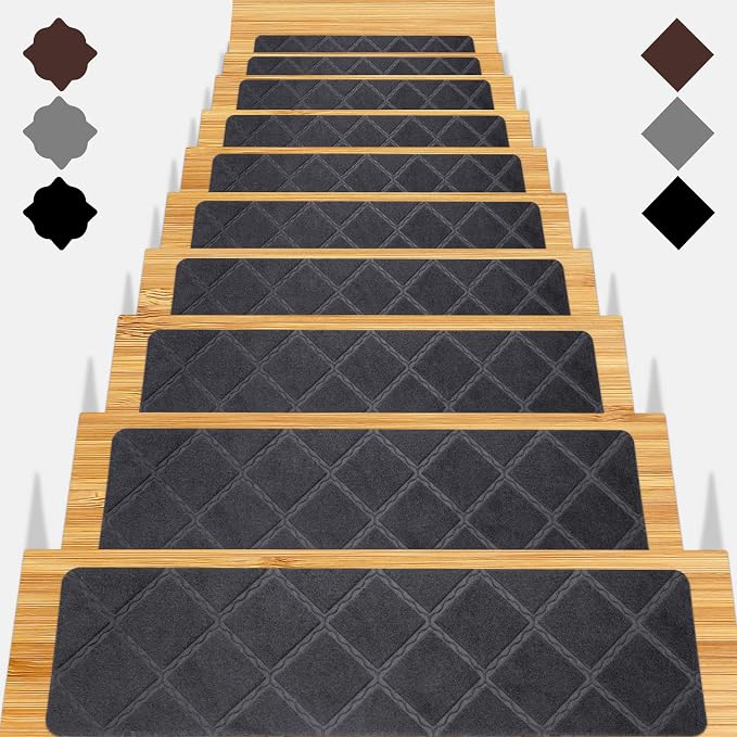 Stair Treads for Wooden Steps 15pcs 8x30in Non-Slip Stairs Carpet Runner | Indoor Stair Mats for Kids Elders and Pets