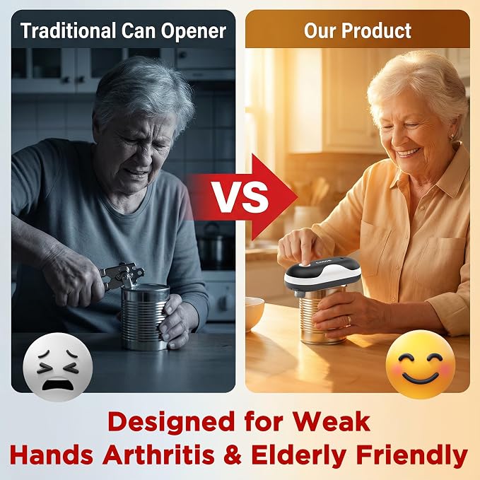 CACOE Automatic Smart Electric Can Opener with Auto Stop & USB-C Charging | Cordless Can Opener for Elderly and Arthritic Users for Seniors & Arthritis, Effortless One-Touch Open (black)