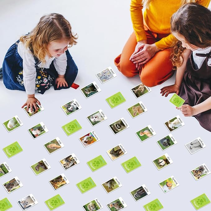 gisgfim 100 PCS Memory Matching Game Animal Babies Concentration Memory Card Educational Game for Kids Adults A Fun & Fast Baby Animals Game Toddlers Preschool Family Board Gift Matching Games