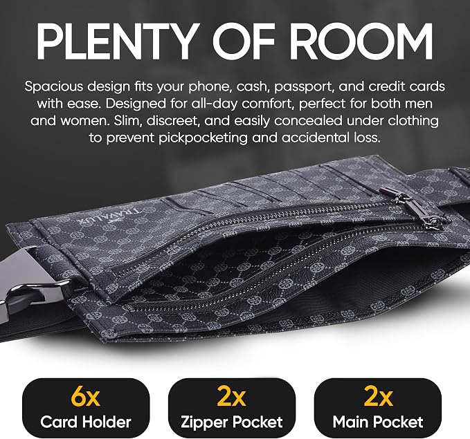 Luxury Travel Wallet – Hidden Money Belt, RFID-Blocking, Anti-Theft Passport Holder for Men & Women (Black Crest)