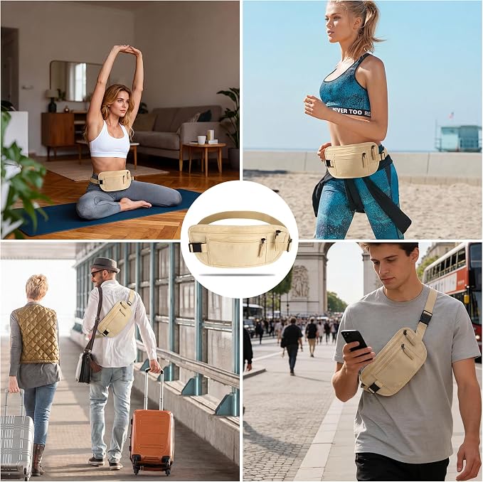 Money Belt for Travel Fanny Pack for Men Hidden Travel Pouch Fanny Pack for Women Hidden Rfid Passport Holder for Travel (Beige)