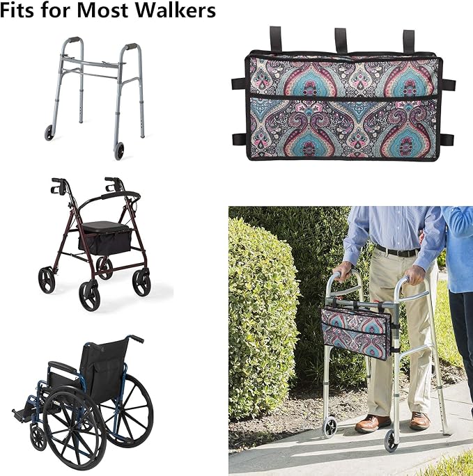Walker Bag, Walker Accessories for Elderly, Walker Basket Walker Tray for Folding Walkers, Rollator or Scooter, Wheelchair Bag for Seniors, Provides Hands Free Storage for Handicap, Disabled Green