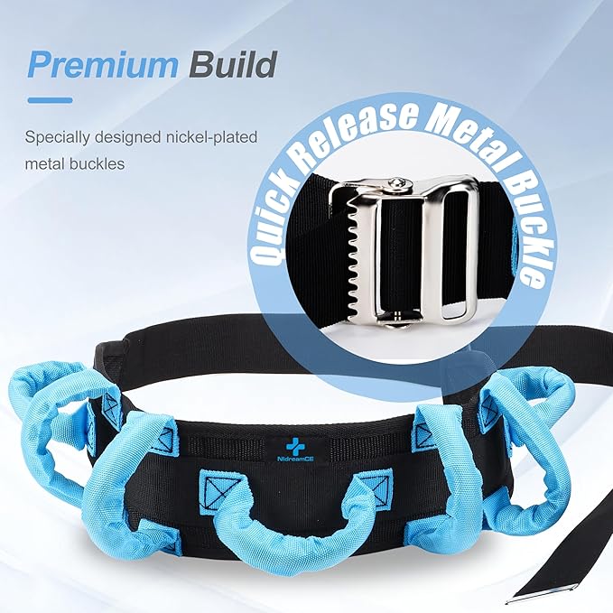 NIdreamCE Gait Belt Transfer Belts with Handles for Lifting Seniors, Safety Gate Belt with Metal Buckle Nursing Safety Patient Assist for Elderly, Disabled, Physical Therapy, Caregivers（Blue）