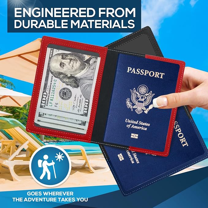 Ciana Passport Holder for Travel, RFID Passport Wallet, Leather Passport Cover & Card Holder for Men & Women, Slim Travel Wallet, Passport Case(Red and Dark Blue)