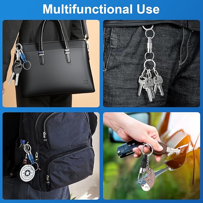 Quick Release Keychain, 3-Pack, Detachable, Split Rings | Minimalist Pull-Apart Key Ring for Car Keys, Purse & Bag (3 Colors)