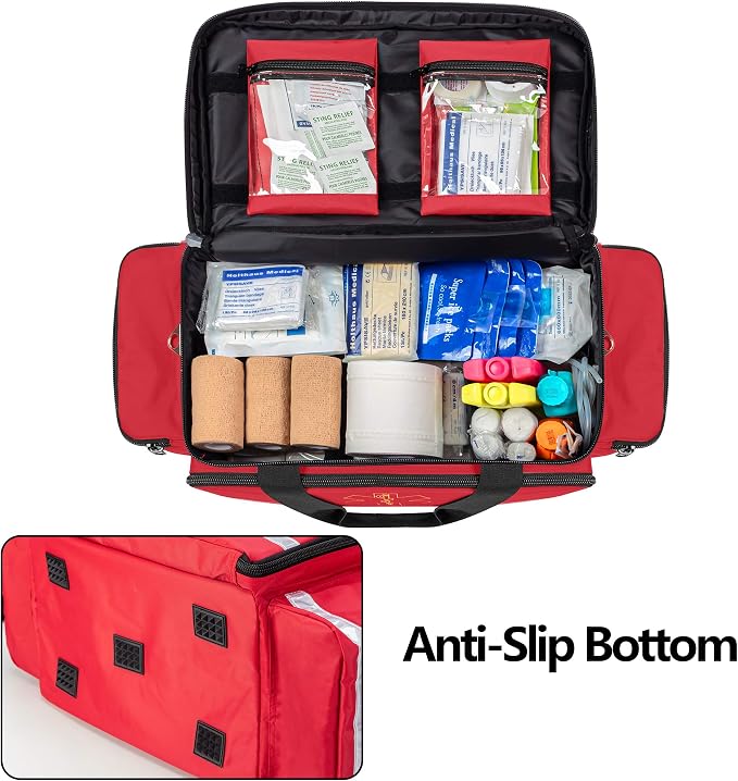 Trunab Trauma Bag with Dividers, EMT First Aid Pouch Medical Bag Empty,Red | No-Scratch Bottom, Ideal for EMS/Paramedics, Empty Bag for Customizable Layout