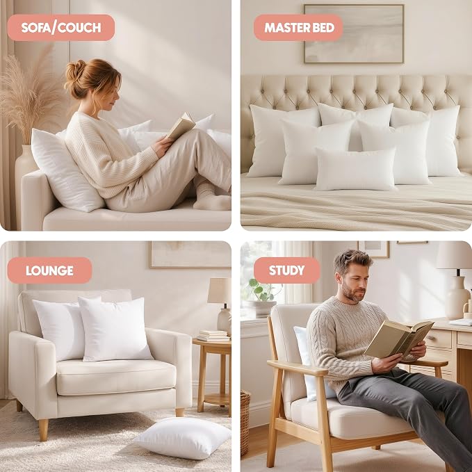 Utopia Bedding 22x22 Pillow Inserts, White Throw Pillows for Couch, 2 Pack | Indoor cushion inserts for bed, sofa & couch, Supportive & fluffy decorative pillows for everyday comfort, Set of 2, White