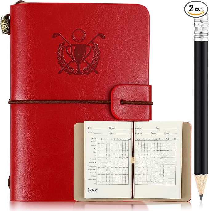 Yexiya Golf Scorecard Book with Pencil, Leather Golf Journal Scorecard Holder Accessories Notebook Log Pocket Score Cart Book Gift for Men Golfers, Sports and Outdoor Club Accessories