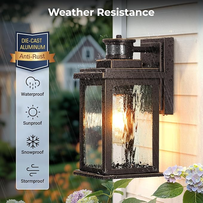 VIANIS Motion Sensor Outdoor Light Fixture, 2 Pack Outdoor Wall Lights | Adjustable Sensitivity, Oil-Rubbed Bronze, Anti-Rust Aluminum, Waterproof Outdoor Lanterns for Porch, Front Door, Entrance