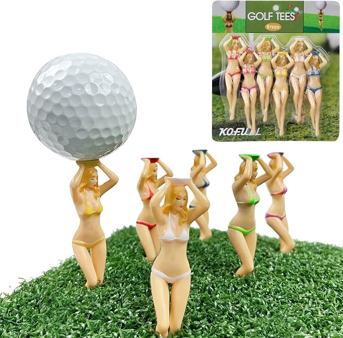 KOFULL Colored Golf Tees, 3 inch Golf Practice Novelty Tees, White Elephant Stocking Stuffer Gifts for Golfer Fun Gift, 6 Pcs