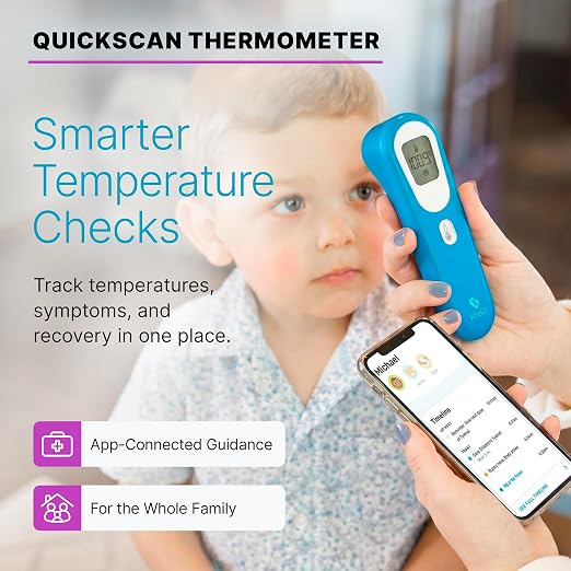 Kinsa QuickScan Smart No-Touch Digital Forehead Thermometer for Fever | Contactless readings for babies, kids and adults; smartphone app tracks family health and provides symptom advice