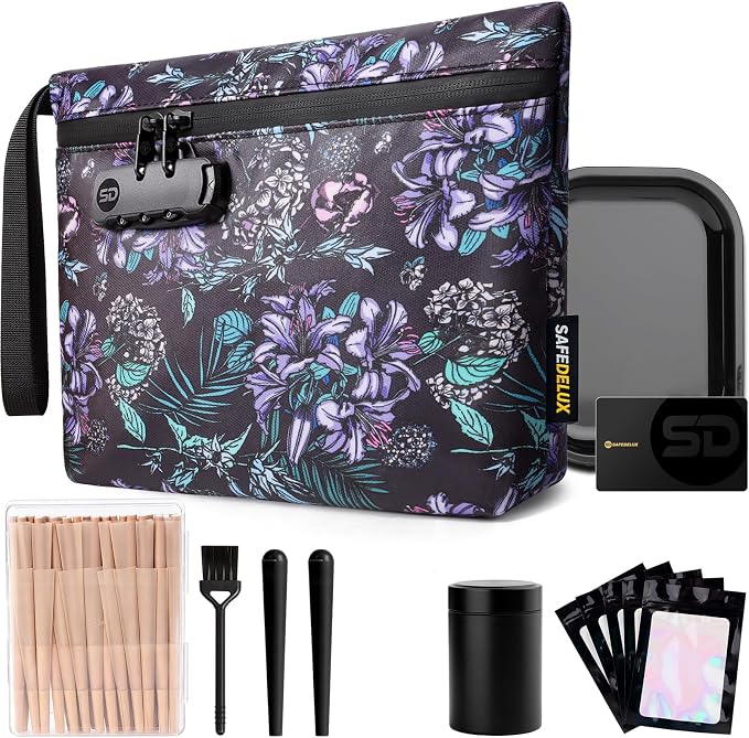 Smell Proof Bag, Odor Proof Bag with Combination Lock, Durable Smell Proof Container with Carbon Lining, Secure Odorless Travel Pouch for Home & On-the-Go (Purple Combo)