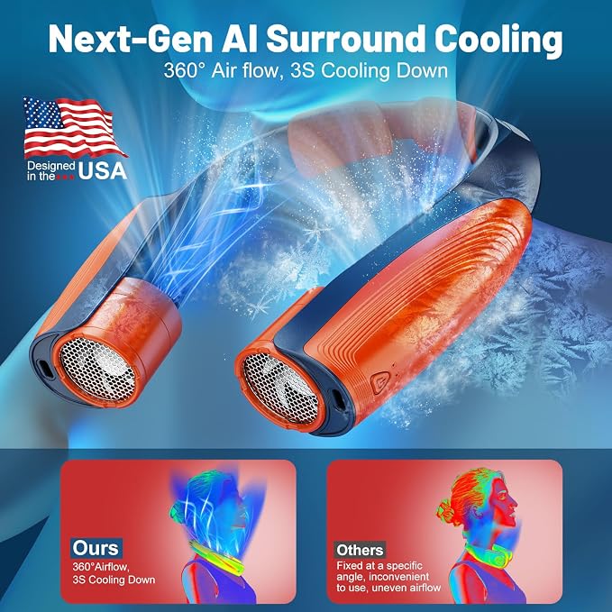 Portable Neck Fan with 6 Powerful Speeds, 8000mAh Battery Rechargeable Fan | 20H Runtime Long Lasting, Hands-Free 360° Cooling Personal Wearable Neck Fan, Gift for Women Men Travel Concerts