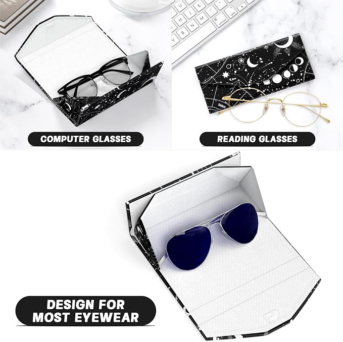 Sunglasses Case, Foldable Glasses Case, Magnetic PU Leather Hard Shell Folding Eyeglass Holder Box, Collapsible Unisex
