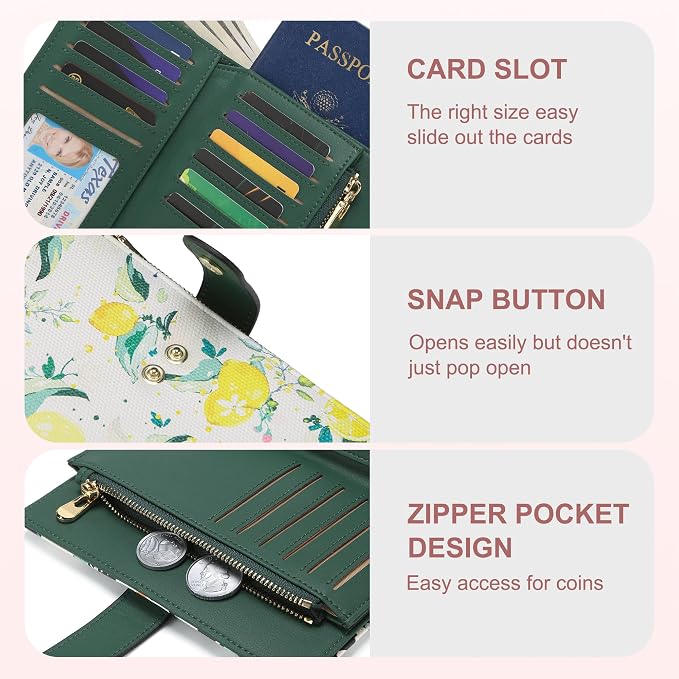 yiijay Womens Wallet RFID Blocking Vegan Leather Trifold Clutch Credit Card Holder Ladies Travel Wallet Purse with Pen Holder