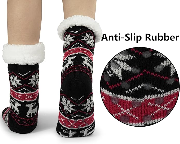 BenSorts Women Winter Thick Slipper Socks with Grippers Non Slip Warm Fuzzy Socks Christmas Gifts