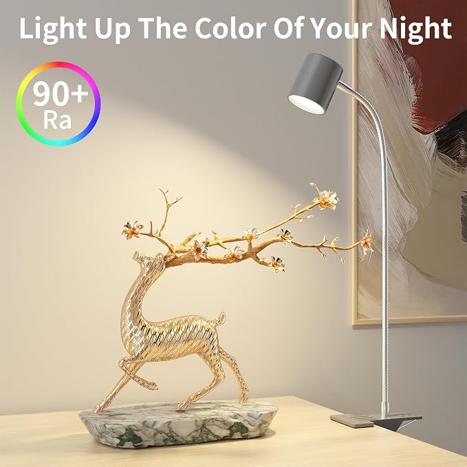 Dott Arts Desk Lamp,USB Clip On Light with 3 Color Modes,LED Reading Lamp | 360° Gooseneck Book Light,Eye-Care Reading Light for Home Office,10 Brightness Headboards Grey