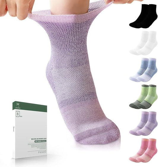 Bulinlulu Bamboo Viscose Diabetic Socks, 6 Pairs Non Binding Ankle Socks, Reinforced Toe, Size 6-9/9-11/13-15